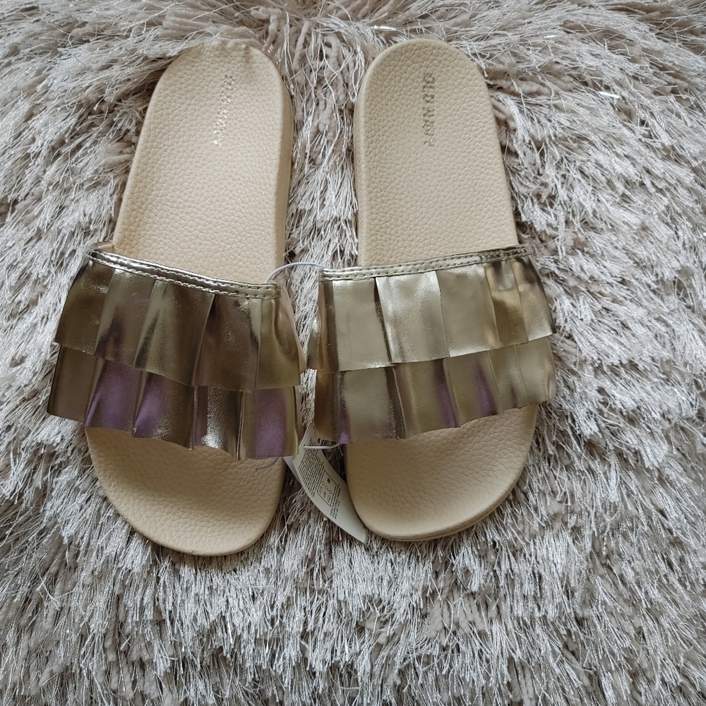 Gorgeous Metallic Gold Ruffle Slides